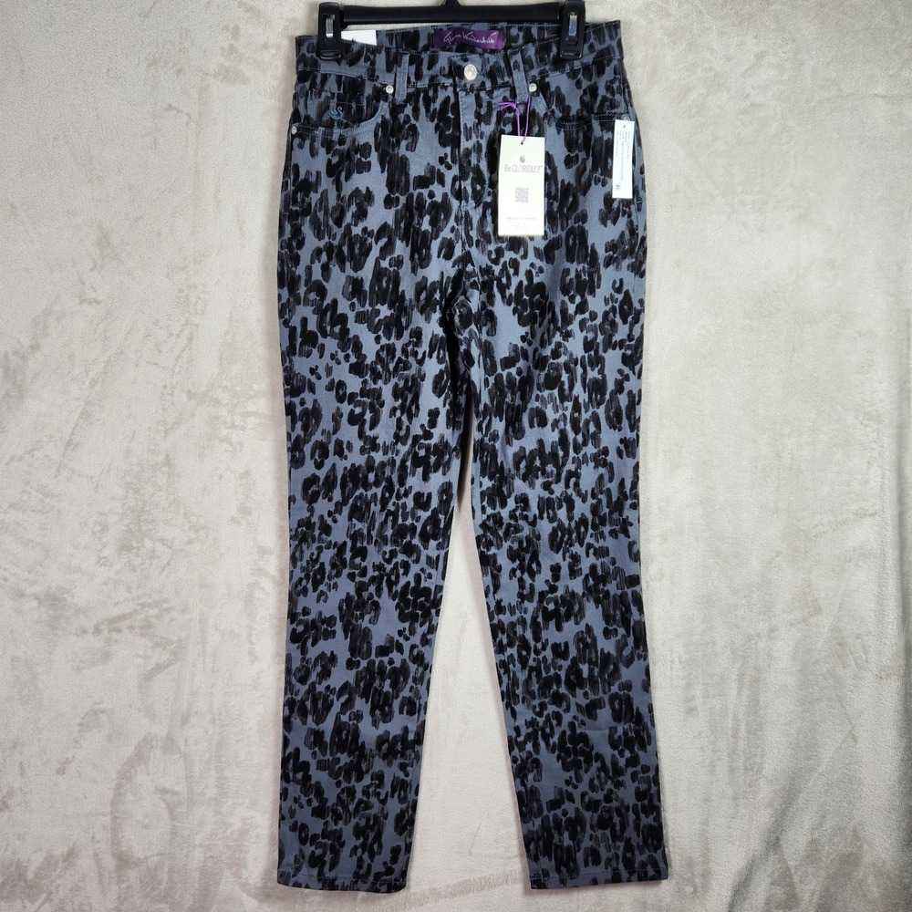 Gloria Vanderbilt Amanda Jean Womens 4 Grey Dusk Textured Leopard Slimming Denim
